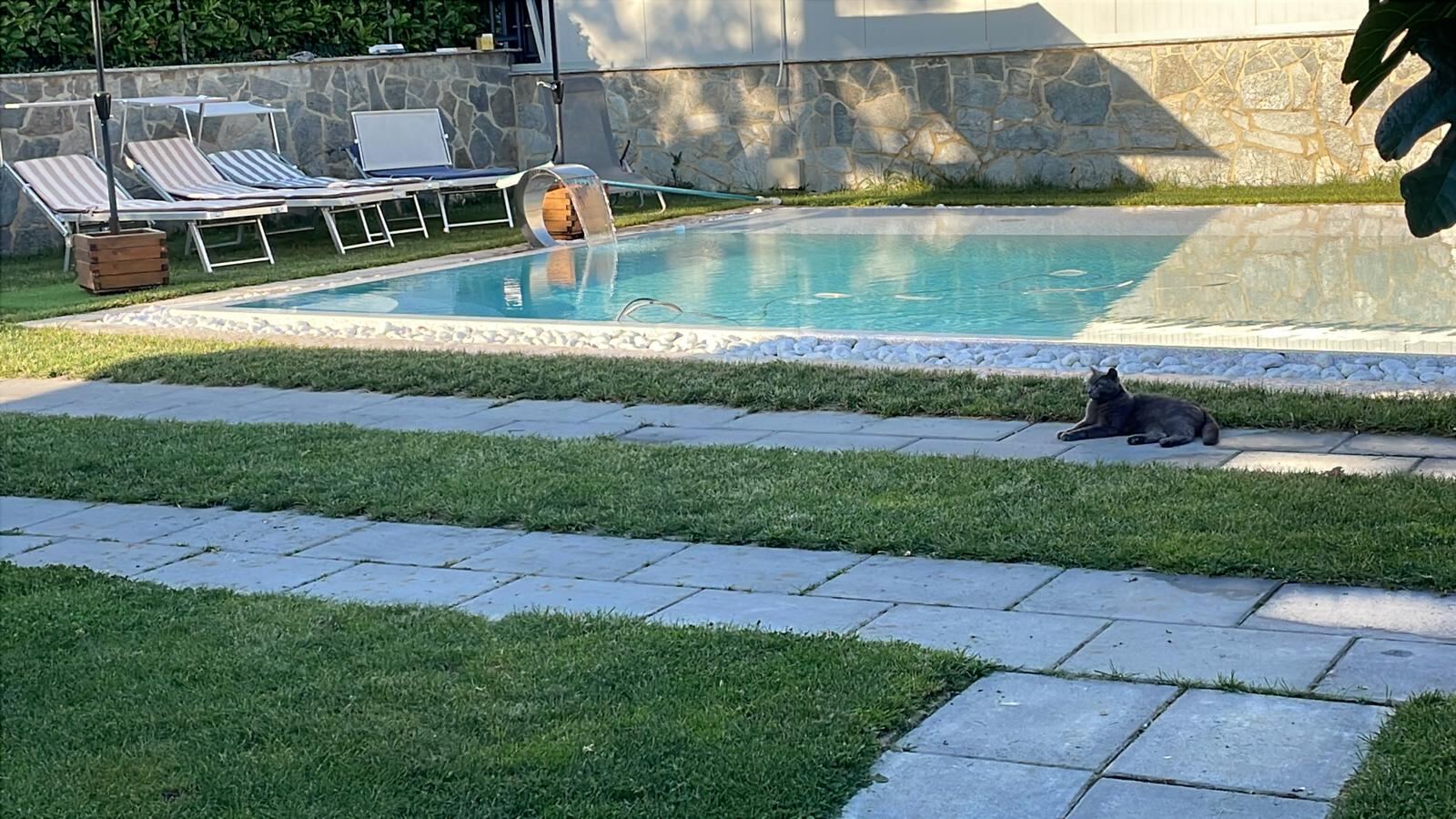 Piscina con lettini e area relax